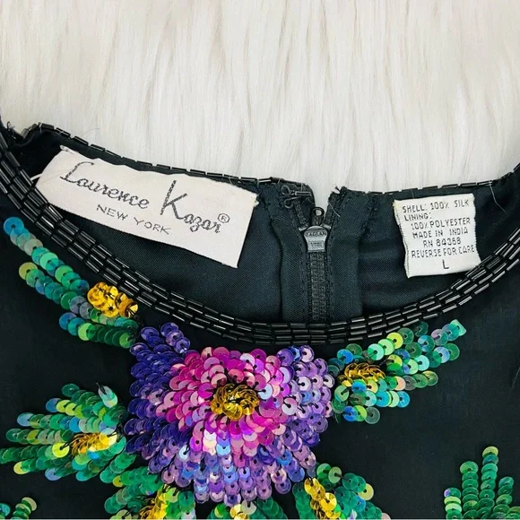 Laurence Kazar Vintage Tags Attached Sequined Floral Silk Blend Top - Picture 11 of 16